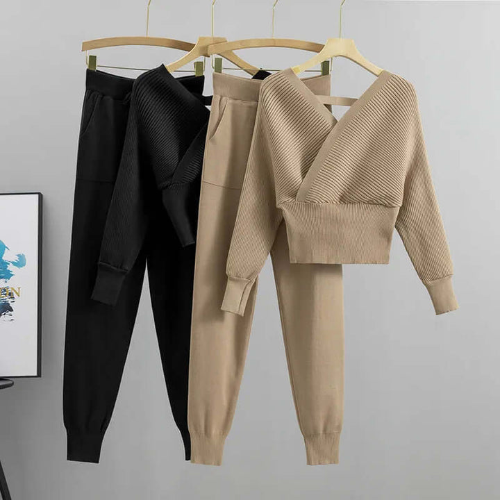 Women's Ribbed Knit Lounge Set with Harem Pants