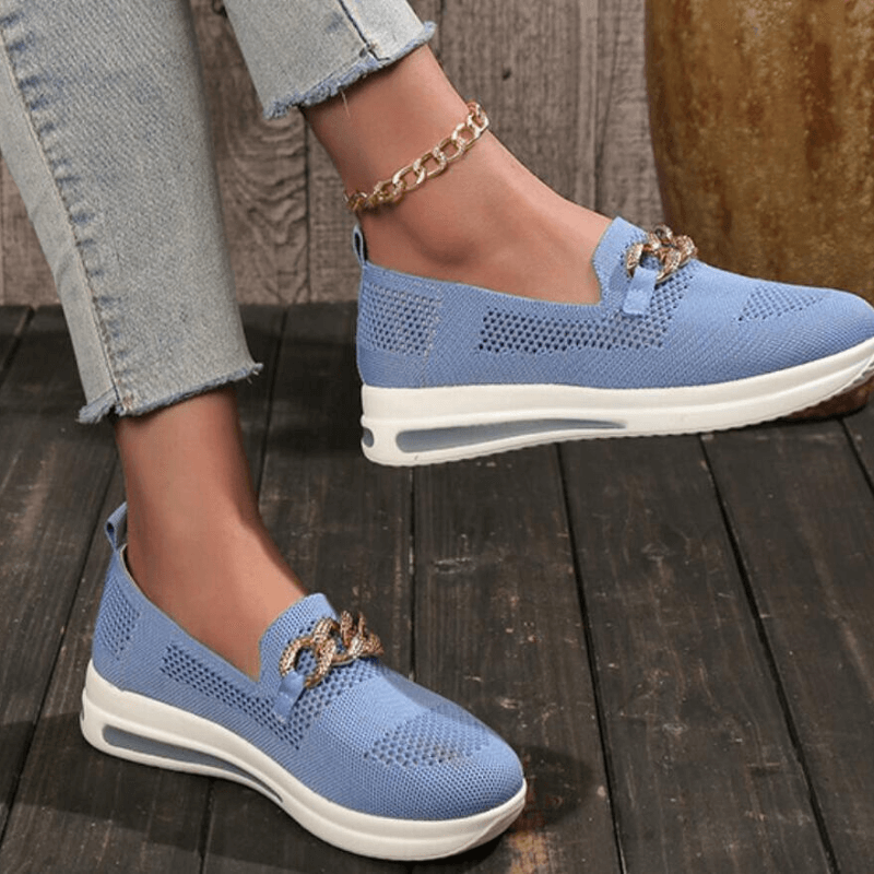 Women's Breathable Mesh Slip-On Sneakers with Chain Detail