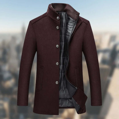 Men's Warm Winter Coat with Standing Collar