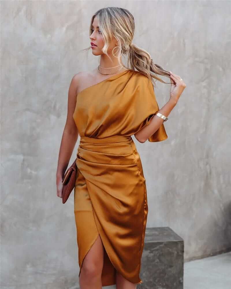 Women's Elegant Silk Midi Party Dress