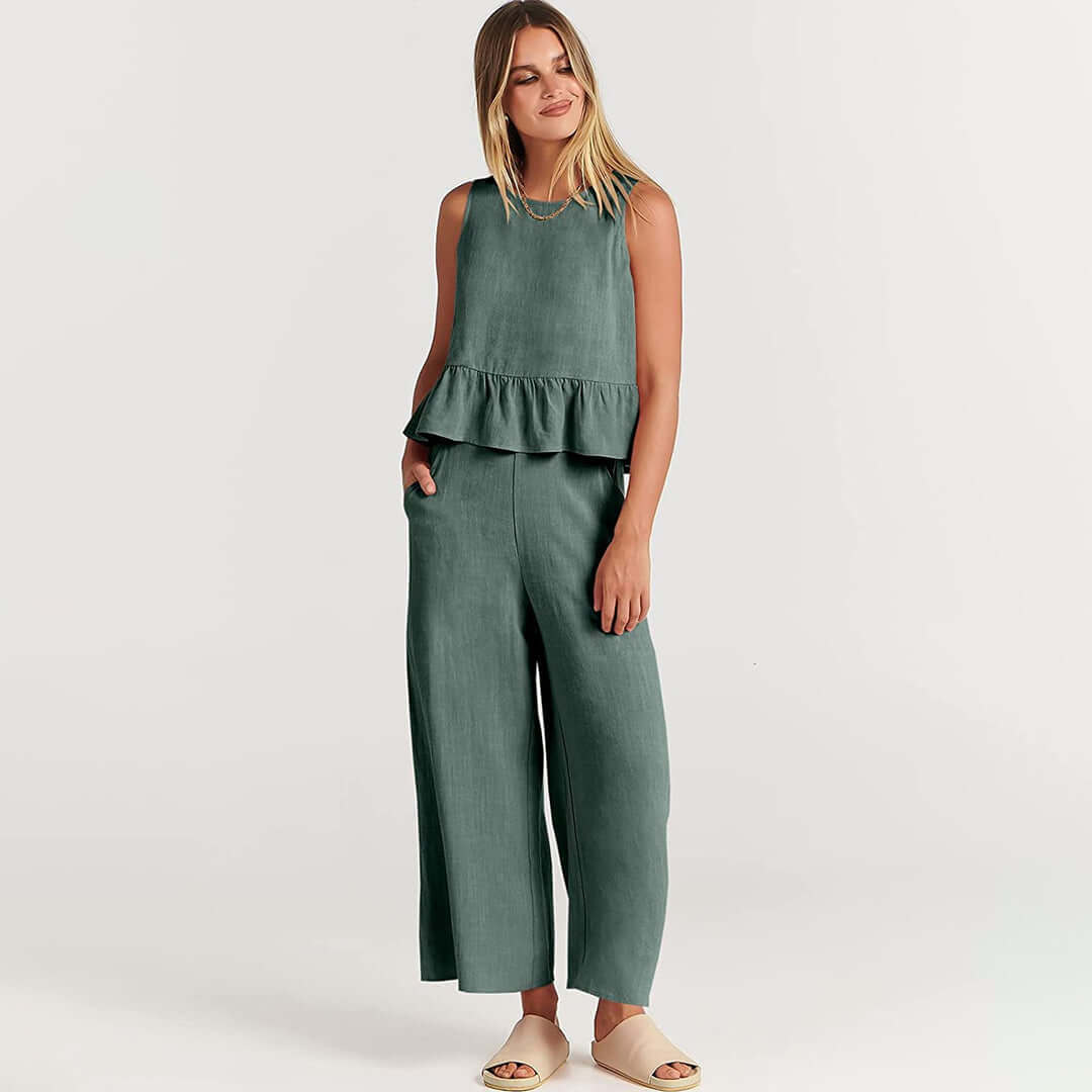 Women's Sleeveless Peplum Cropped Jumpsuit
