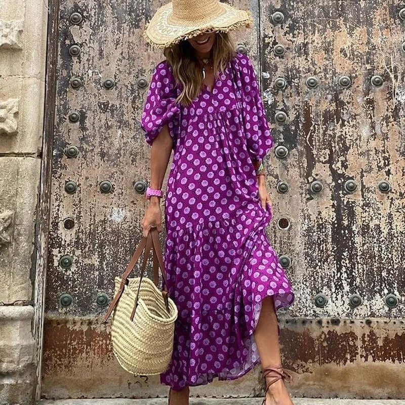 Geometric Print Cotton Midi Dress
