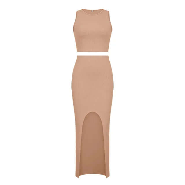 Women's Sleeveless Crop Top and Split Skirt Set