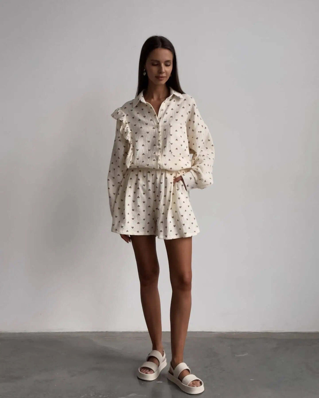 Women's Textured Blouse & Shorts Set