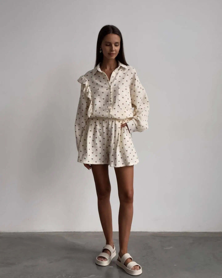 Women's Textured Blouse & Shorts Set