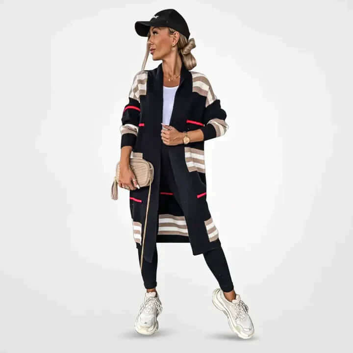 Women's Striped Long Knit Cardigan