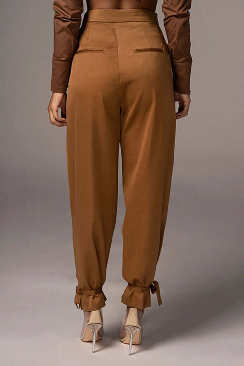 Women's High-Waisted Tapered Trousers with Ankle Tie