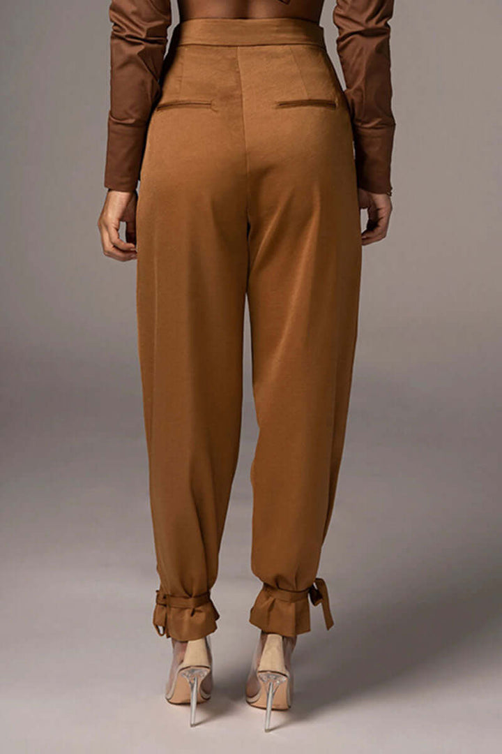 Women's High-Waisted Tapered Trousers with Ankle Tie