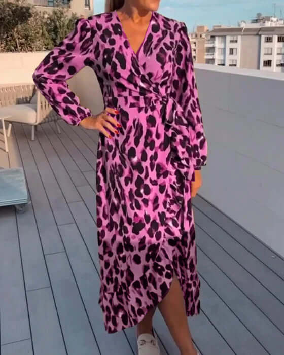 Women's Leopard Print V-Neck Dress