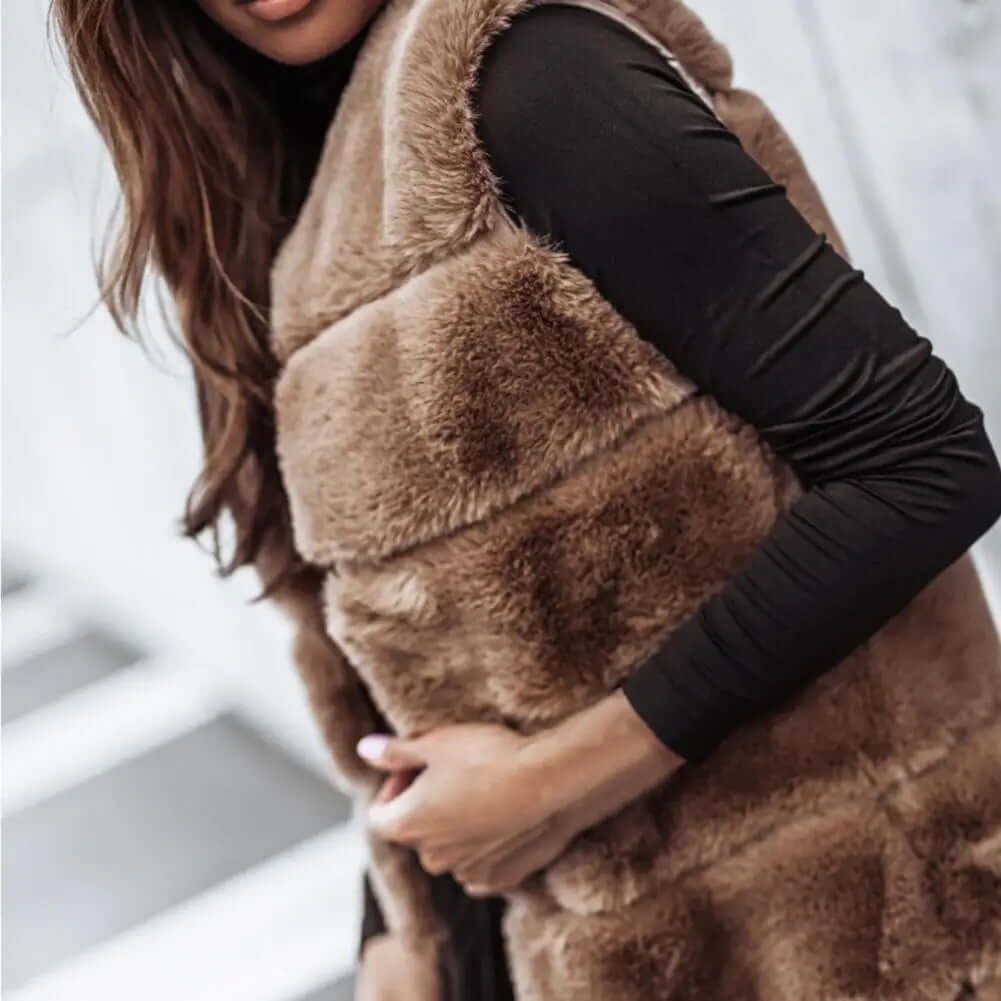 Faux Fur Vest - Women's Sleeveless Open Longline Gilet
