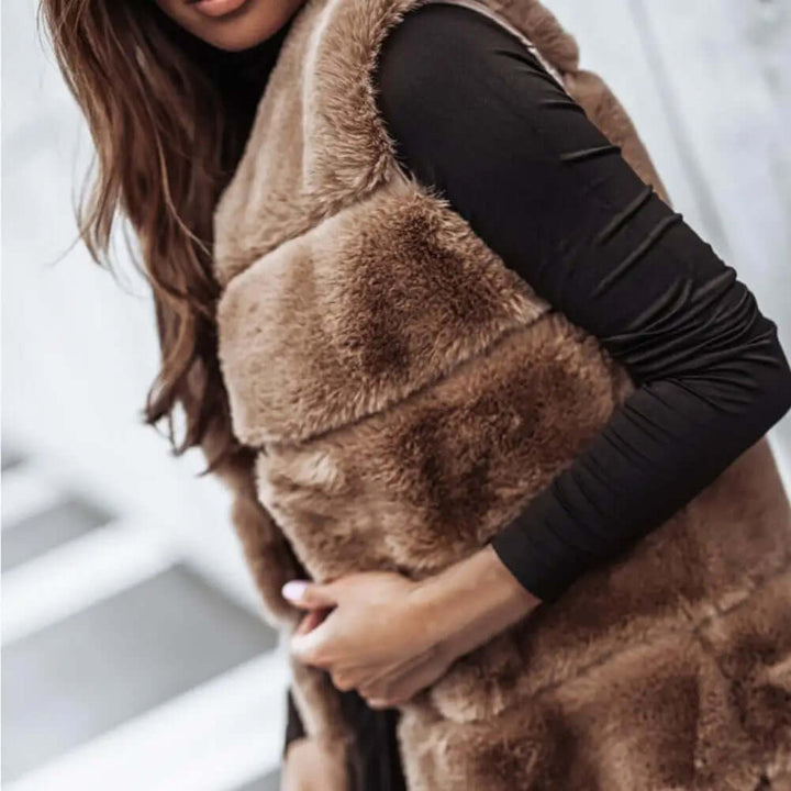 Faux Fur Vest - Women's Sleeveless Open Longline Gilet
