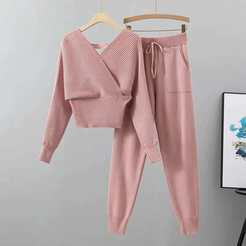 Women's Ribbed Knit Lounge Set with Harem Pants