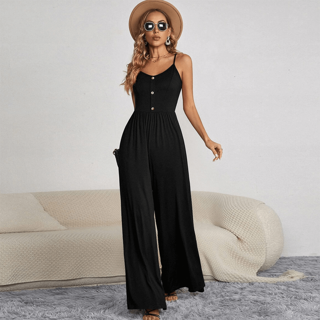 Women's Wide Leg Button Front Jumpsuit