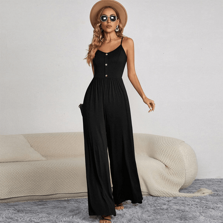 Women's Wide Leg Button Front Jumpsuit