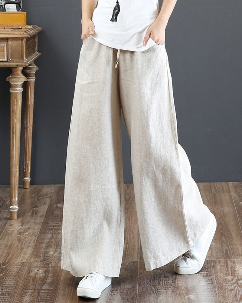 Women's Wide Leg Drawstring Casual Trousers