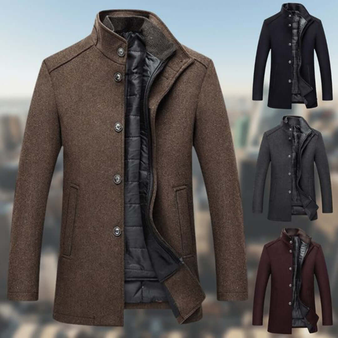 Men's Warm Winter Coat with Standing Collar