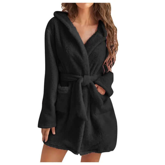 Women's Fluffy Hooded Knee-Length Bathrobe