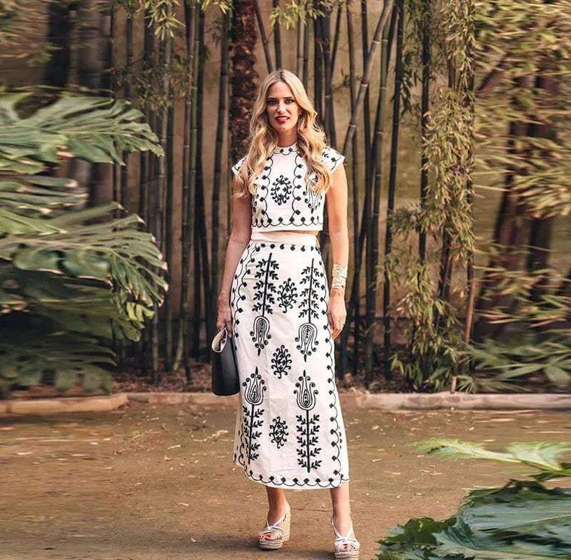 Embroidered Crop Top & Wrap Midi Skirt Set