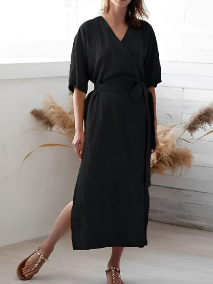 Wrap Dress with V-Neckline and Belt