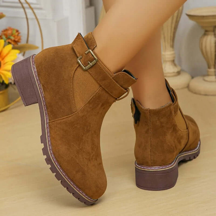 Women's Casual Outdoor Mid-Heel Boots with Buckle