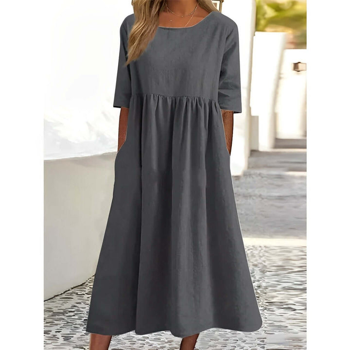 Cotton Linen Pleated Midi Dress
