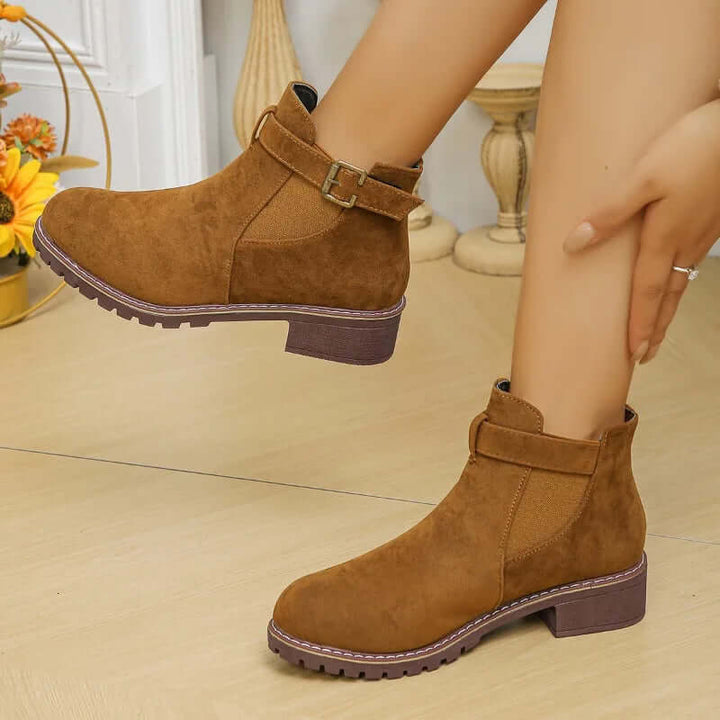Women's Casual Outdoor Mid-Heel Boots with Buckle