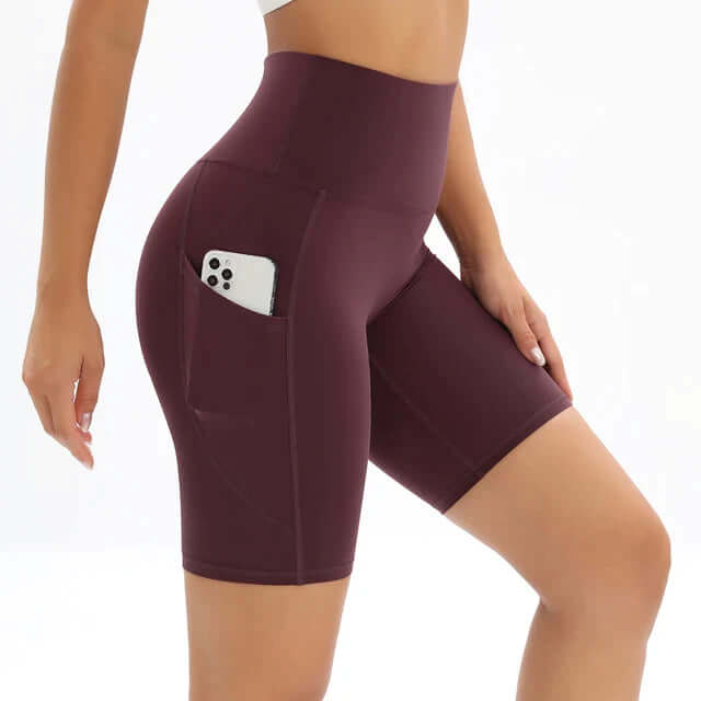 Women's High-Waisted Fitness Shorts with Pocket