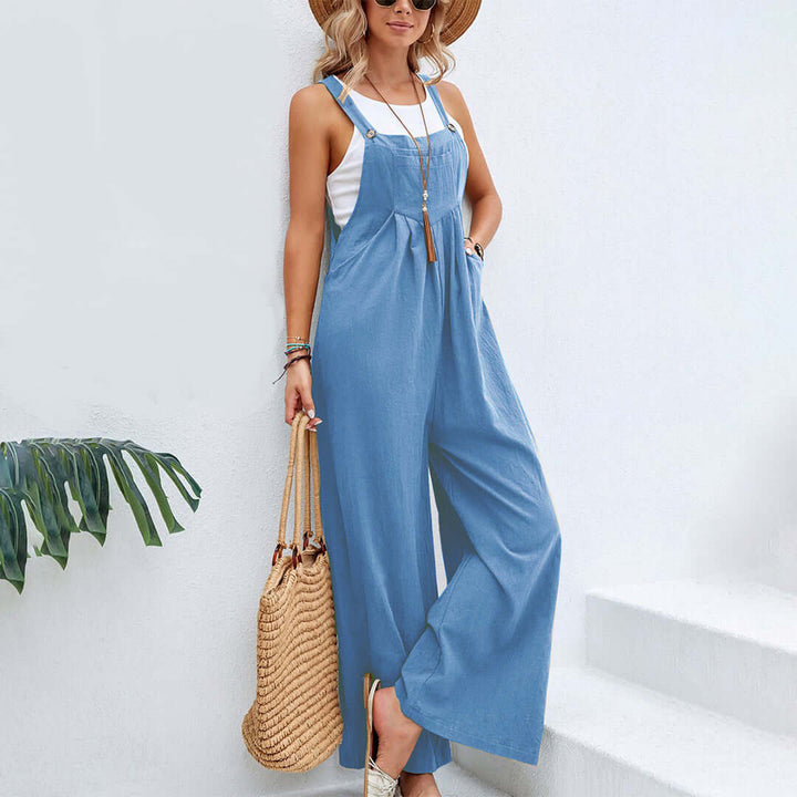 Lightweight Linen-Cotton Sleeveless Wide-Leg Jumpsuit