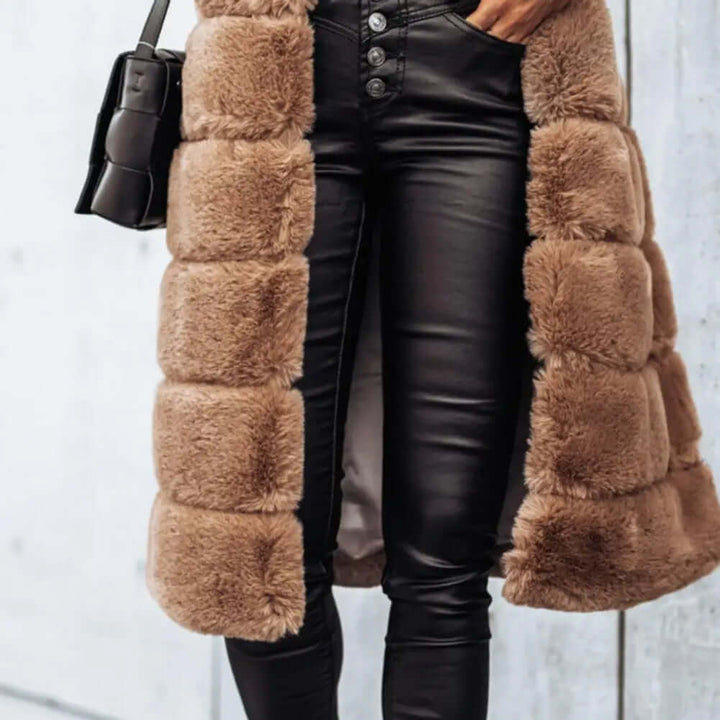 Faux Fur Vest - Women's Sleeveless Open Longline Gilet