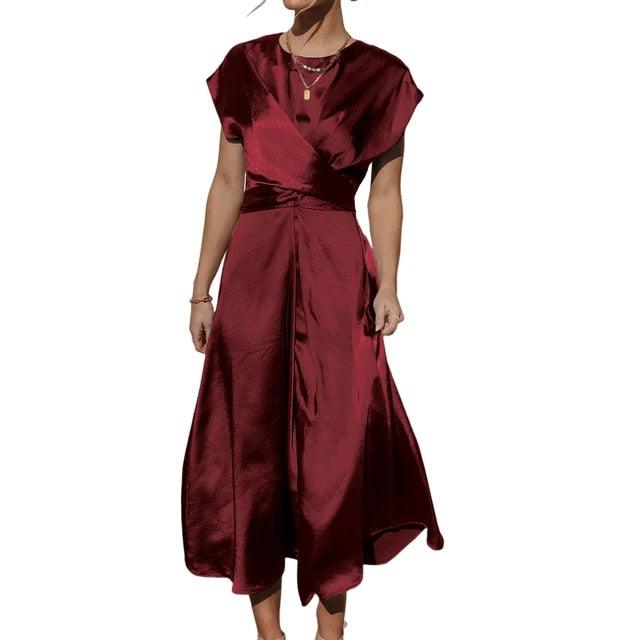 Satin Embroidered Midi Dress for Women