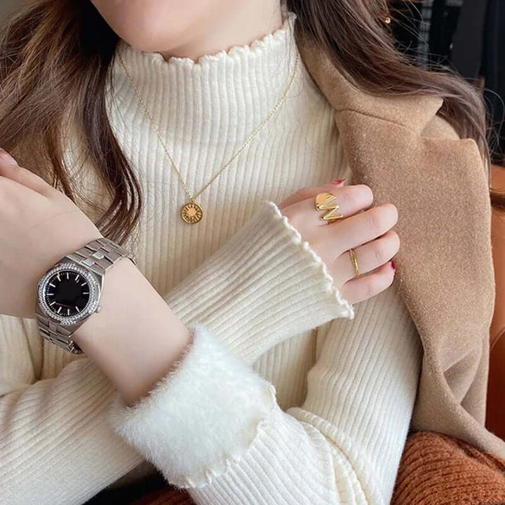 Women's Mock Neck Ruffled Hem Sweater