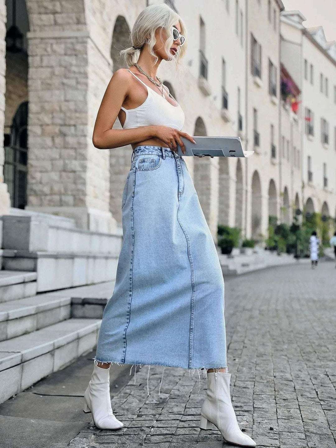 Women's High-Waisted Denim Maxi Skirt