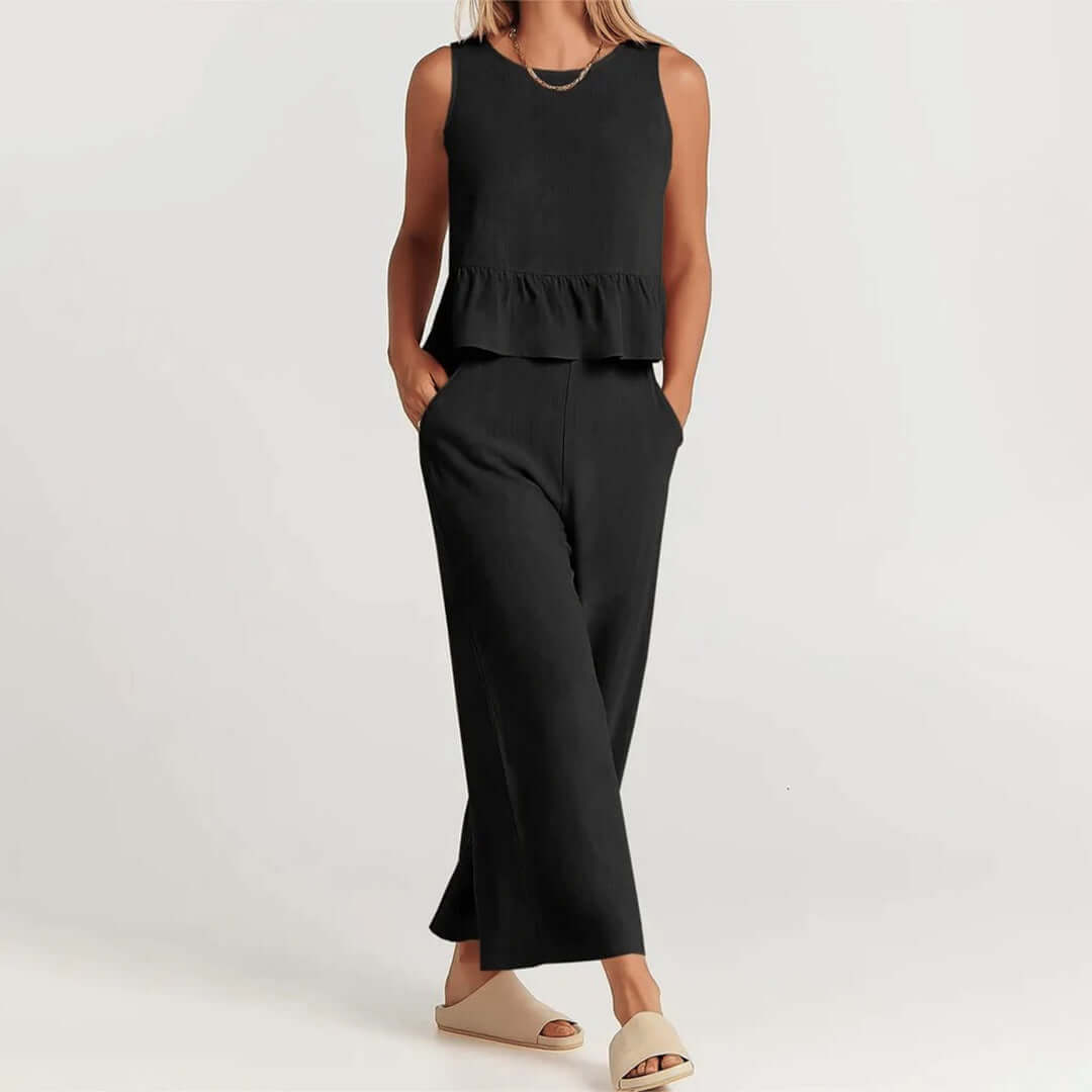 Women's Sleeveless Peplum Cropped Jumpsuit