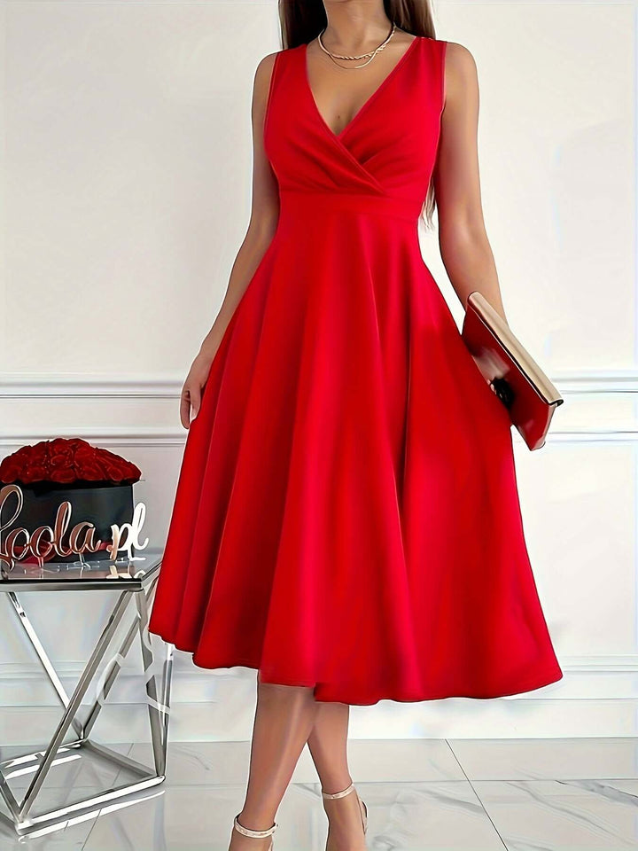 Women's Elegant V-Neck Midi Dress