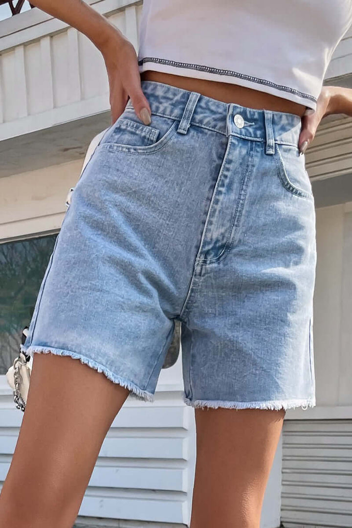 Women's Solid Color French Denim Shorts