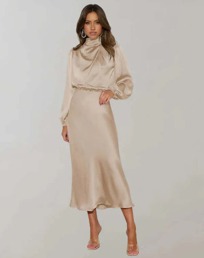 Women's Satin High Neck Dress