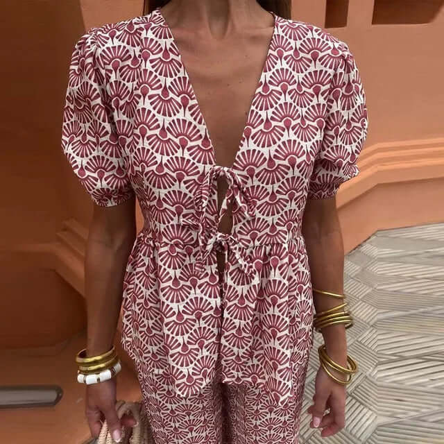 Women's Boho Puff Sleeves & Wide-Leg Pants