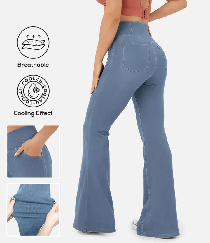 Women's High-Waisted Elasticated Flared Jeans