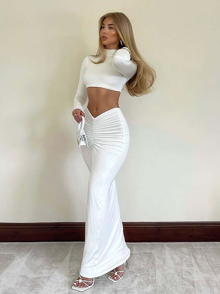 Women's Two-Piece Set - Crop Top & Maxi Skirt