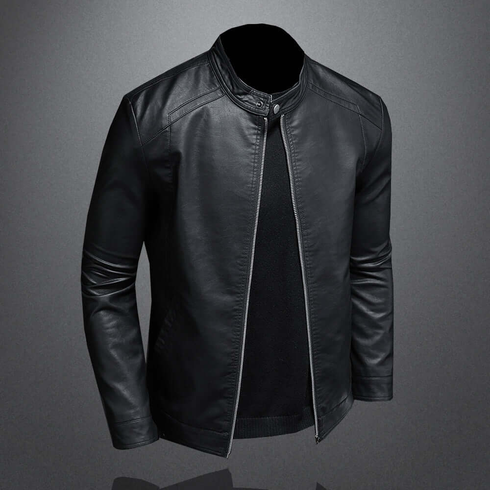 Classic Style Faux Leather Biker Jacket for Men