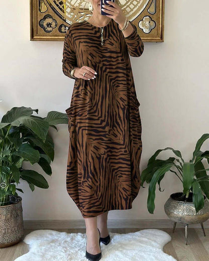 Loose Animal Print Dress with Pocket