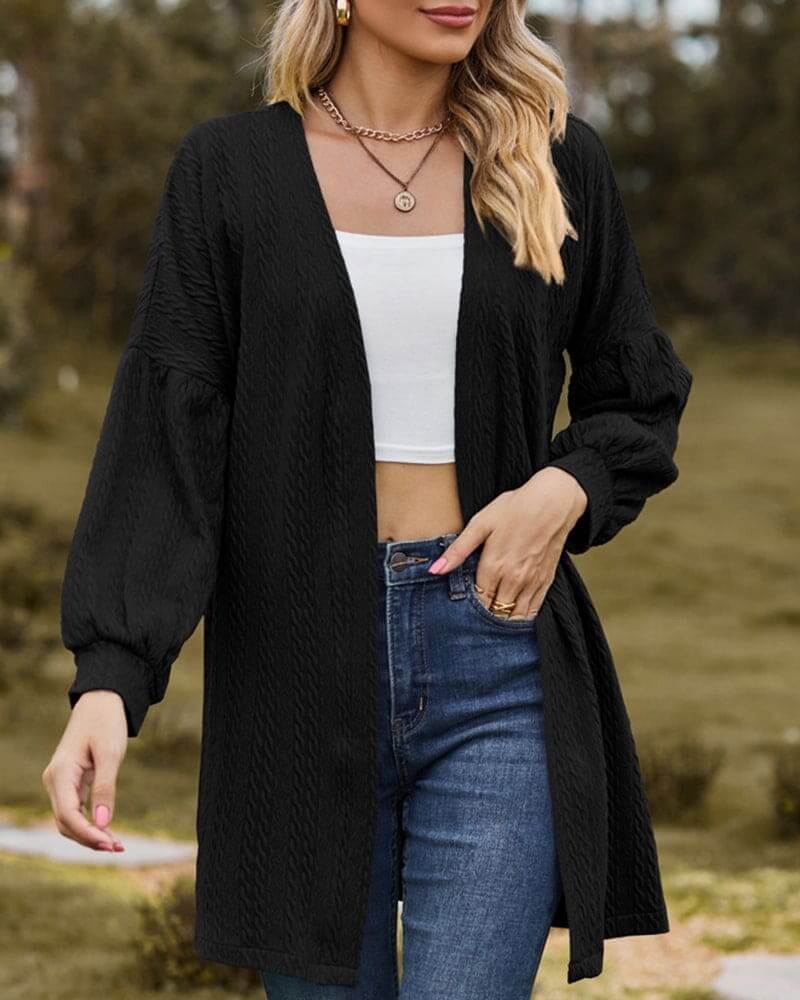 Women's Textured Lantern Sleeve Cardigan