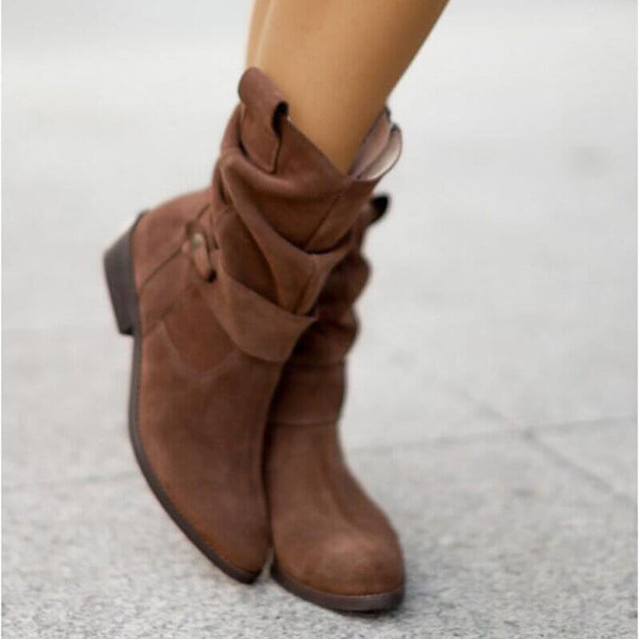 Women's Faux Leather Ankle Boots with Low Heel