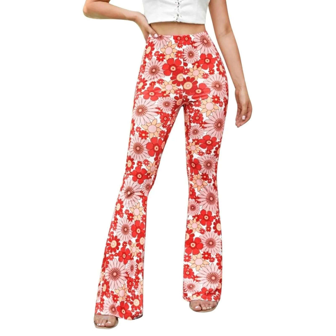 Women's Flared Trousers - Floral Print