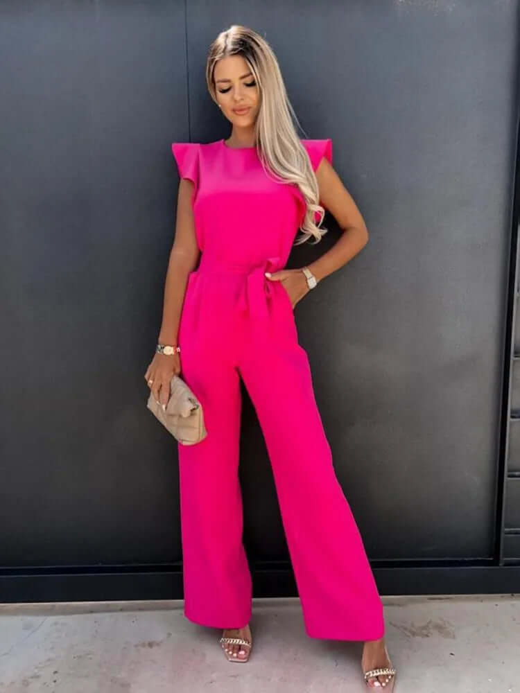 Women's Wide-Leg Jumpsuit with Ruffled Sleeves
