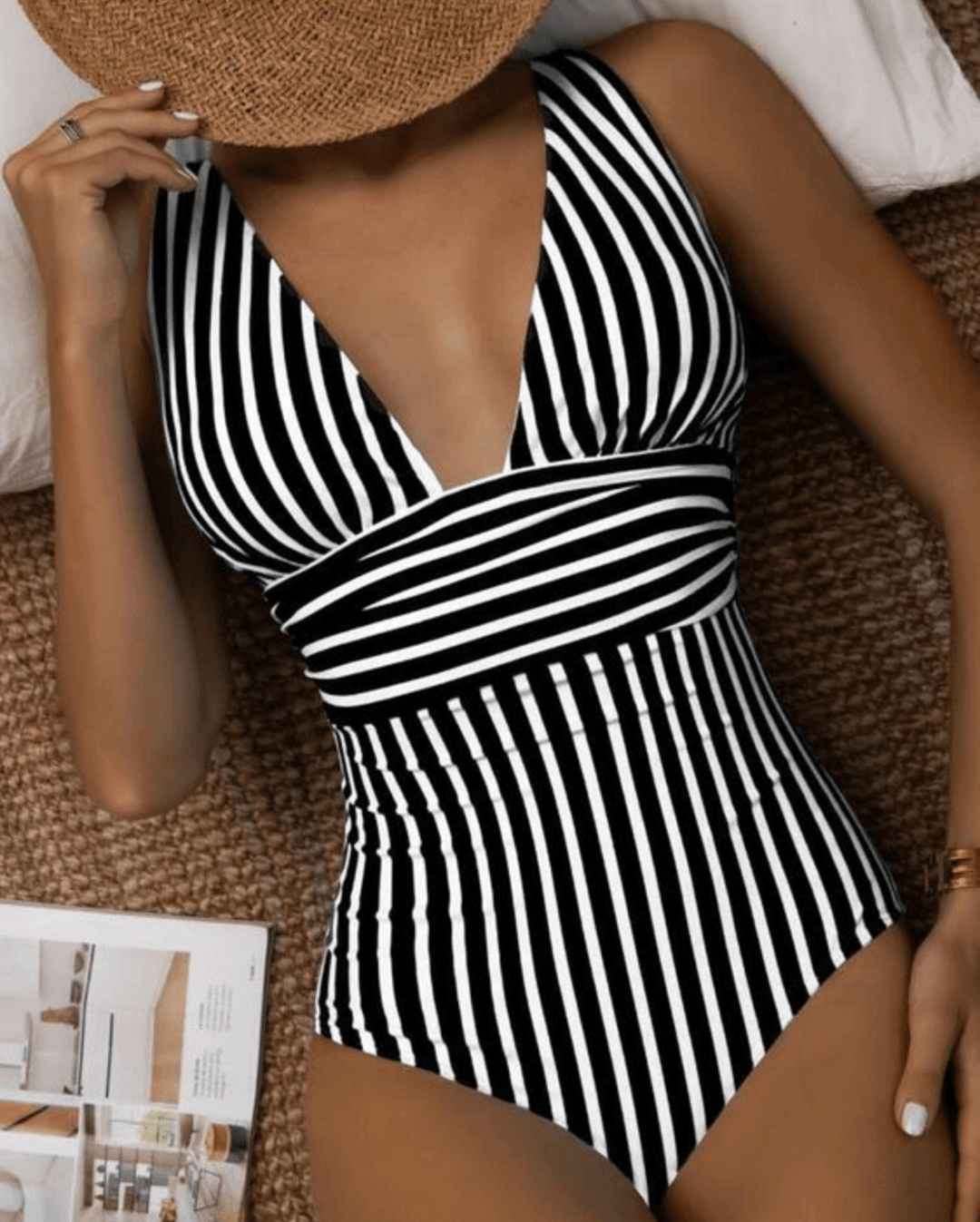 Striped Halter Neck One-Piece Swimsuit