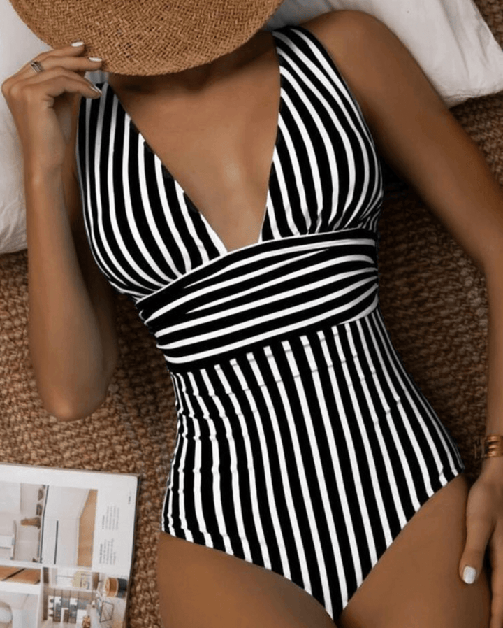 Striped Halter Neck One-Piece Swimsuit