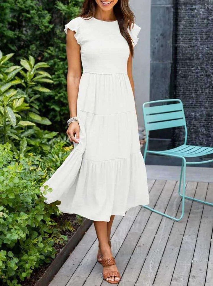 Women's Tiered Midi Dress with Flutter Sleeves
