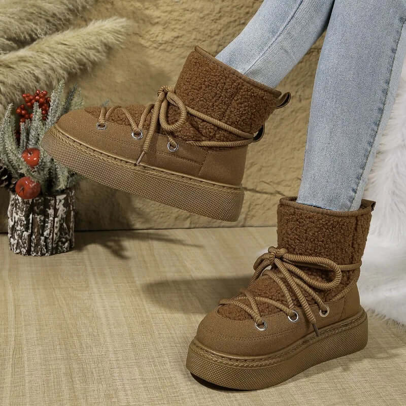 Women's Faux Fur Trimmed Winter Snow Boots