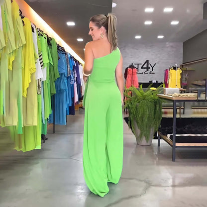 Elegant One-Shoulder Drape Wide-Leg Jumpsuit